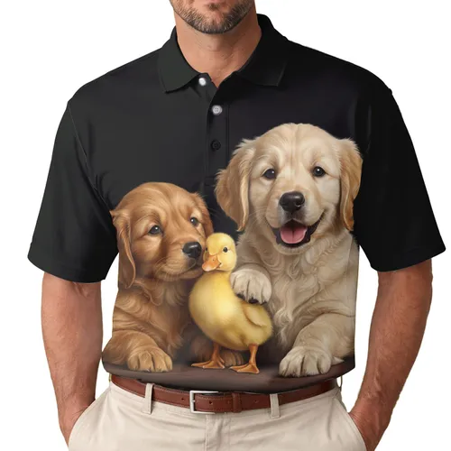 Golden Retriever Puppies Duckling Animal Friends - Dog Lover Gift for Pet Owners Men's Polo Shirt