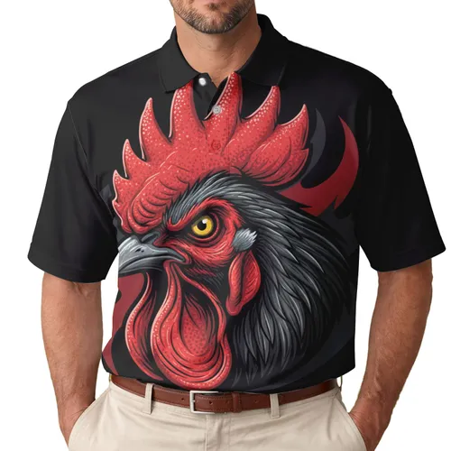 Aggressive Rooster Head Red Comb Wattle Yellow Eye - Wildlife Lover Gift Men's Polo Shirt