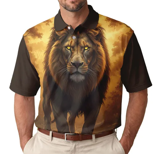 Majestic Lion Jungle Scene - Wildlife Enthusiast Gift for Animal Lovers Men's Polo Shirt