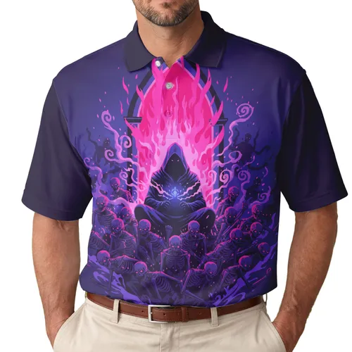 Ominous Hooded Figure Portal Skeletal Creatures - Dark Fantasy Lover Gift Men's Polo Shirt