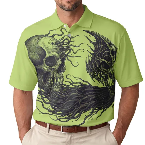 Macabre Skeletal Face Organic Tendrils - Dark Fantasy Fan Gift Men's Polo Shirt
