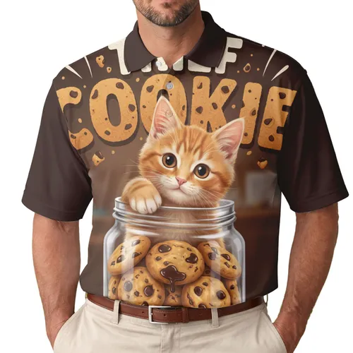 Ginger Tabby Kitten Cookie Jar - Dessert Lover Gift for Cat Owners Men's Polo Shirt