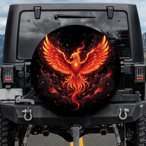 Fiery Phoenix Bird Spread Wings - Mythical Fantasy Lover Gift Spare Tire Cover