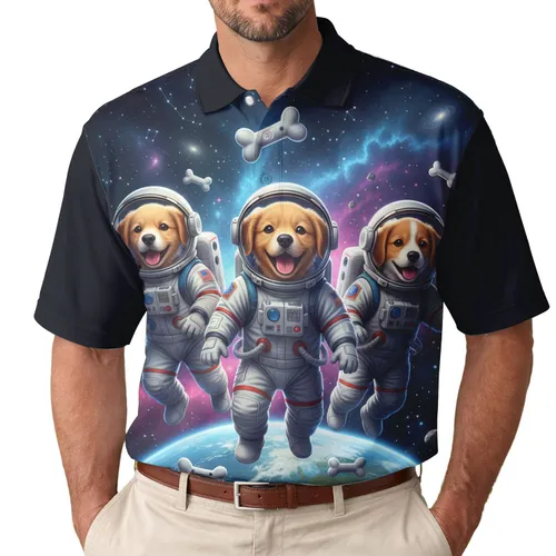 Happy Astronaut Puppies Floating Space - Space Lover Gift Men's Polo Shirt
