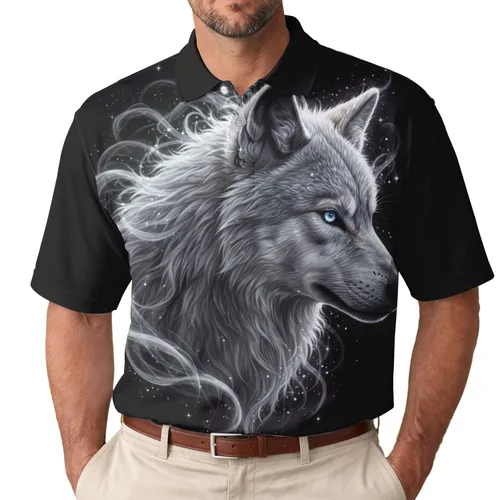 Wolf Head Side Profile with Ethereal Smoke - Wildlife Lover Gift Men's Polo Shirt