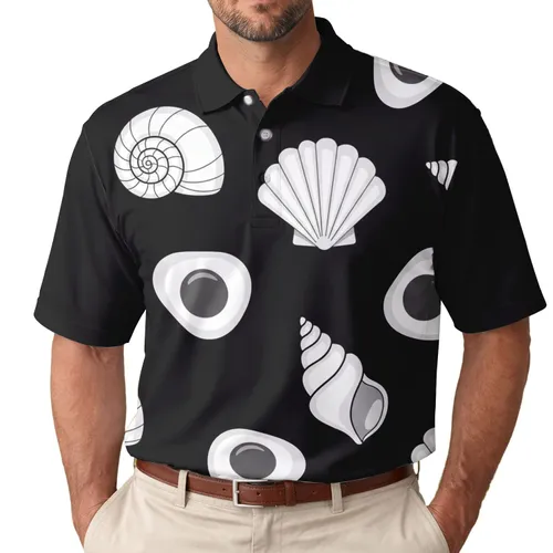 White Seashells Conch Scallop - Everyday Coastal Lifestyle Gift for Beach Lovers Men's Polo Shirt