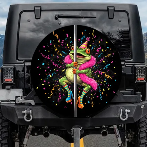 Green Frog Pink Boa Party Celebration - Event Gift for Party Goer Spare Tire Cover