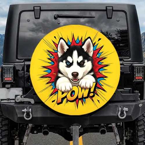 Siberian Husky Puppy Comic Explosion POW! - Dog Lover Gift Spare Tire Cover