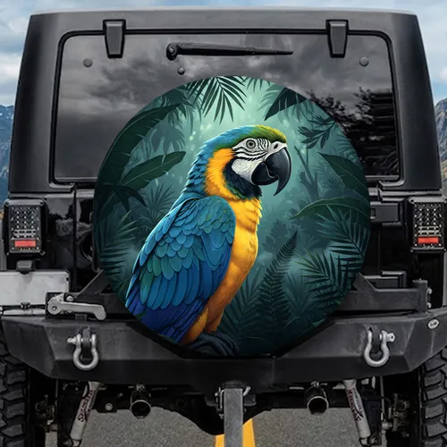 Blue and Yellow Macaw Tropical Jungle - Wildlife Lover Gift for Bird Watchers Spare Tire Cover