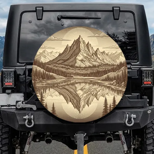 Mountain Lake Reflection Wilderness Sun Moon - Outdoor Lifestyle Gift Spare Tire Cover