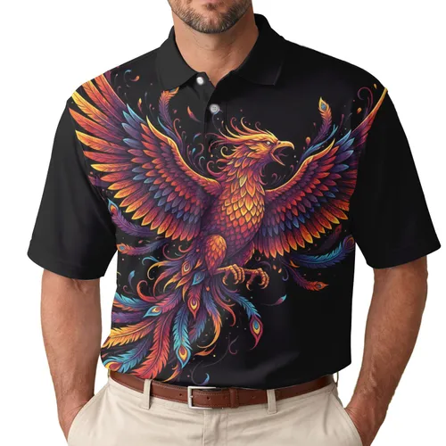 Majestic Phoenix Full Flight Ornate Glowing Feathers - Mythology Enthusiast Gift Men's Polo Shirt
