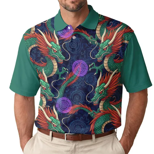 Powerful Oriental Dragons Mystic Energy Flow - Fantasy Lover Gift Men's Polo Shirt