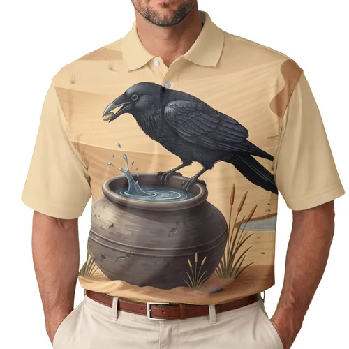 Black Crow Stone Drop Water Pot Desert Landscape Dunes - Nature Lover Gift Men's Polo Shirt