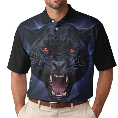 Snarling Black Panther Cosmic Glowing Eyes - Wildlife Lover Gift Men's Polo Shirt