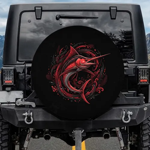 Marlin Leaping Ocean Waves - Wildlife Lover Gift Spare Tire Cover