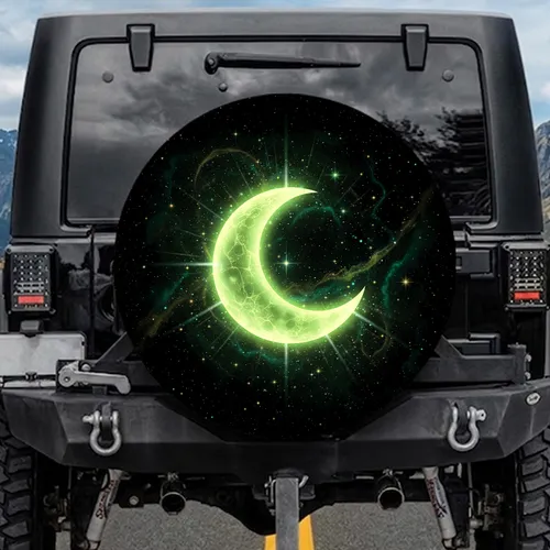 Crescent Moon Starbursts Cosmic Energy - Celestial Lover Travel Gift Spare Tire Cover