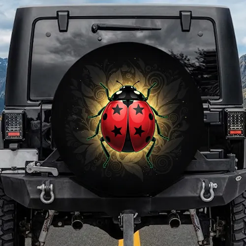 Red Ladybug Star Spots Botanical - Garden Decor Gift for Nature Lover Spare Tire Cover