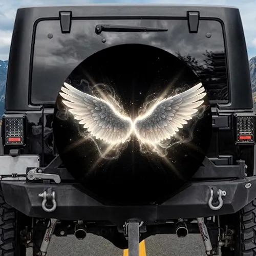 Ethereal White Feather Angel Wings - Inspirational Travel Gift Spare Tire Cover