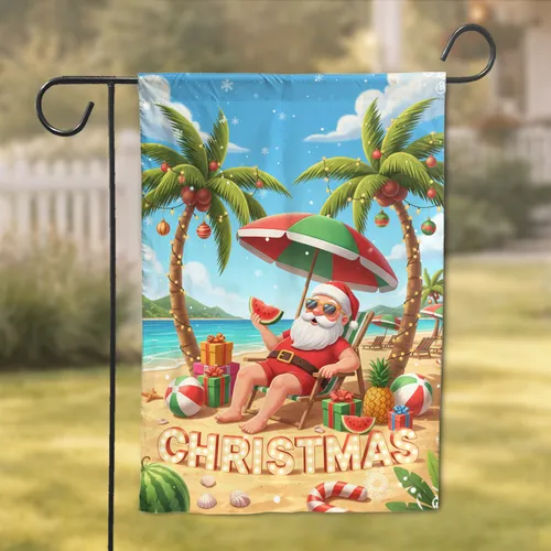 Santa Claus Tropical Beach - Christmas Holiday Gift for Beach Lover Garden Flag