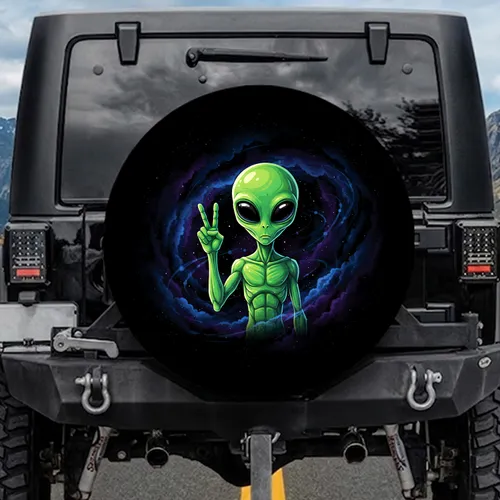 Neon Green Alien Peace Sign - SciFi Fan Gift for Space Lover Spare Tire Cover