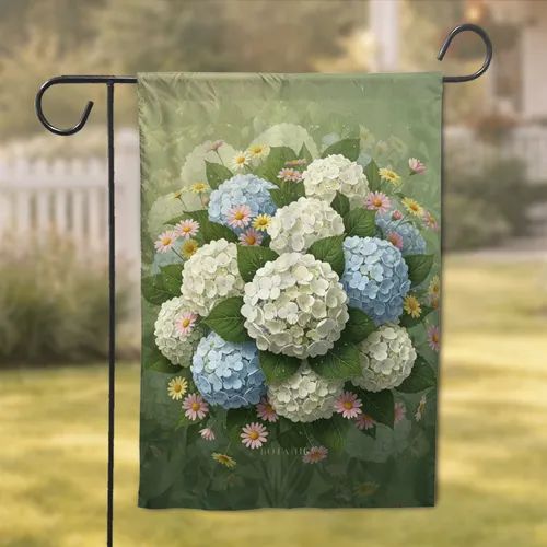 White Blue Hydrangea Pink Daisy Floral Garden - Home Decor Gift Garden Flag