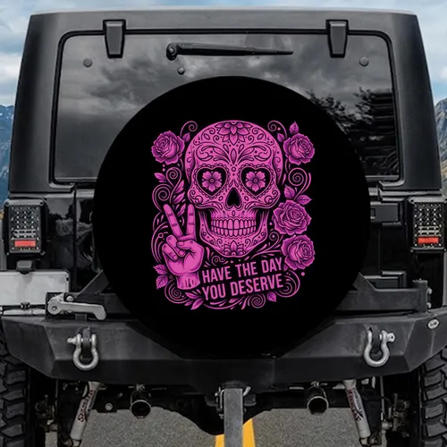 Sugar Skull Floral Filigree Peace Hand Roses - Everyday Travel Gift Spare Tire Cover