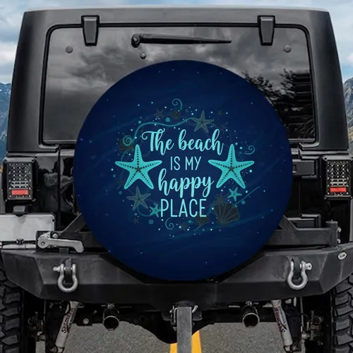 Beach My Happy Place Starfish Seashells - Beach Lifestyle Gift for Ocean Lovers Spare Tire Cover