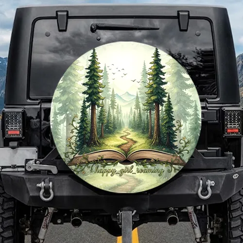 Open Storybook Winding Forest Path happy_girl_roaming - Nature Lover Gift Spare Tire Cover