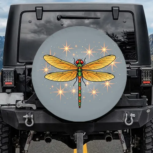 Tattoo Art Dragonfly Wings Starbursts - Nature Lover Vehicle Accessory Gift Spare Tire Cover