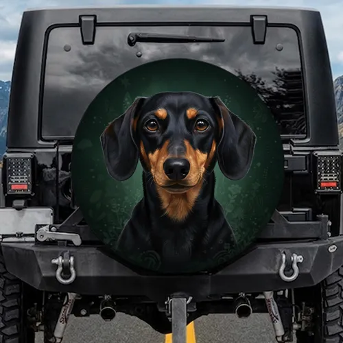 Gentle Black Tan Dachshund Dog Portrait - Dog Lover Gift for Dachshund Owners Spare Tire Cover