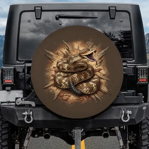 Realistic Coiled Rattlesnake Fangs Tongue Strike - Wildlife Lover Gift for Snake Fans Spare Tire Cover