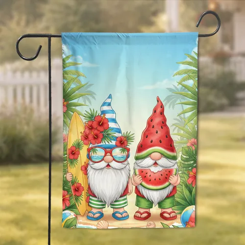 Summer Gnomes Tropical Beach Watermelon - Home Decor Gift for Gnome Lover Garden Flag
