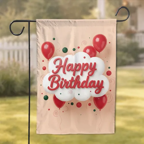 Happy Birthday Text White Frame Balloons - Birthday Celebration Gift Garden Flag