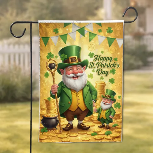 St. Patrick's Day Leprechaun Shamrocks - Irish Celebration Decor Garden Flag