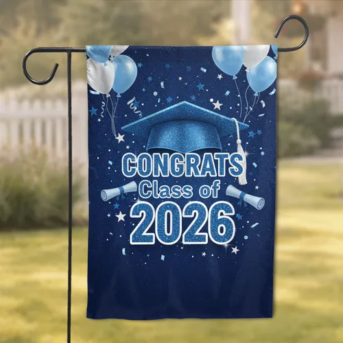 Glitter Graduation Cap Congrats Class of 2026 - Festive Celebration Decor Garden Flag