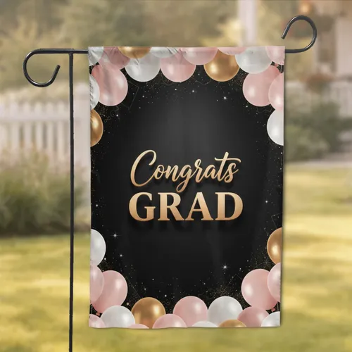 Congrats GRAD Balloons Text - Graduation Day Gift for Graduates Garden Flag