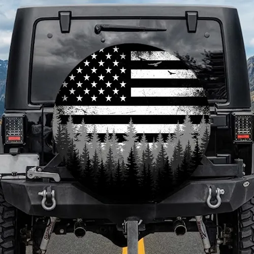 American Flag Pine Trees Eagle - Independence Day Gift for Veterans Spare Tire Cover
