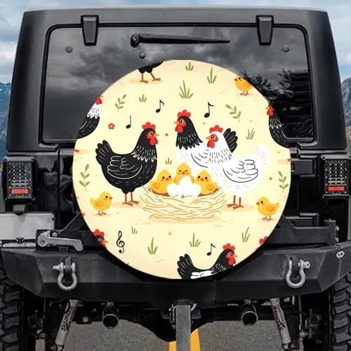 Adult Chickens Yellow Chicks Nest Eggs - Farmhouse Decor Gift for Poultry Lover Spare Tire Cover