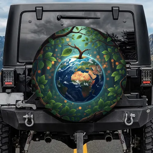 Globe Apple Tree Leaves Water Droplets - Nature Lover Home Decor Gift Spare Tire Cover
