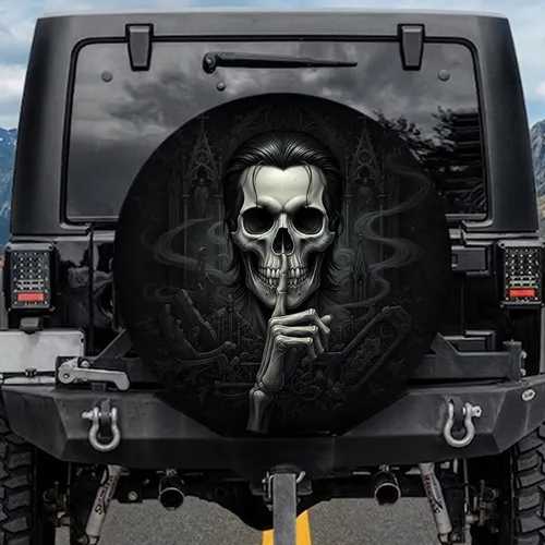 Gothic Skull Shhh Gesture Decaying Architecture - Gothic Lifestyle Gift Spare Tire Cover