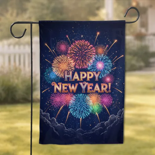 Happy New Year Fireworks Explosion Display - New Year Celebration Decor Garden Flag