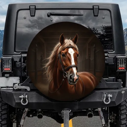 Brown Horse White Blaze Bridle - Equestrian Home Decor Gift for Horse Lover Spare Tire Cover
