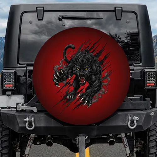 Black Panther Pouncing Roaring Claw Marks Smoke Wisps - Wildlife Lover Gift Spare Tire Cover
