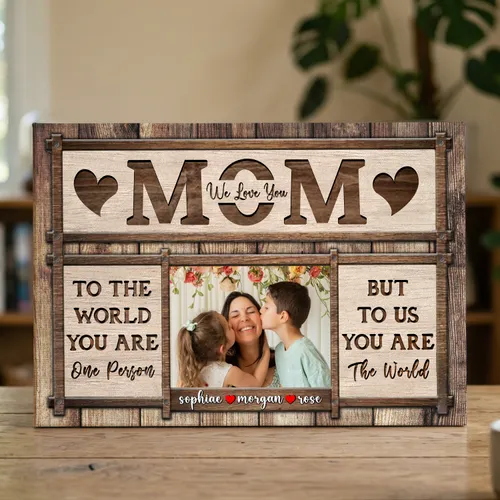 Mother's Day Personalized Canvas Prints - Custom Photo & Text - Gift For Mother, Gift For Family, Love Mom, You Are The World