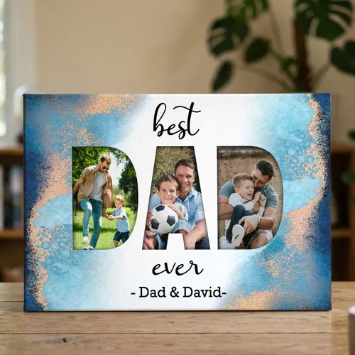 Personalized Best Dad Ever Canvas, Custom Photo Gift for Father from Kids, Fathers Day Gift, Dad Wall Art Sign