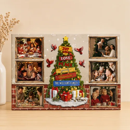 Personalized Christmas Family Photo Canvas Print Custom Name Christmas Tree Wall Art Holiday Gift for Family