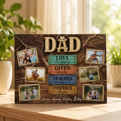 Personalized Dad Gift from Children, Custom Family Photo Collage Canvas, Father's Day Birthday Gift, Inspiring Father Quote Canvas