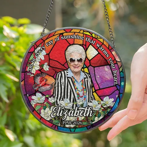 Personalized Memorial Suncatcher with Photo, Custom Stained Glass Window Hanging, Remembrance Sympathy Gift for Loss of Loved One, Mom