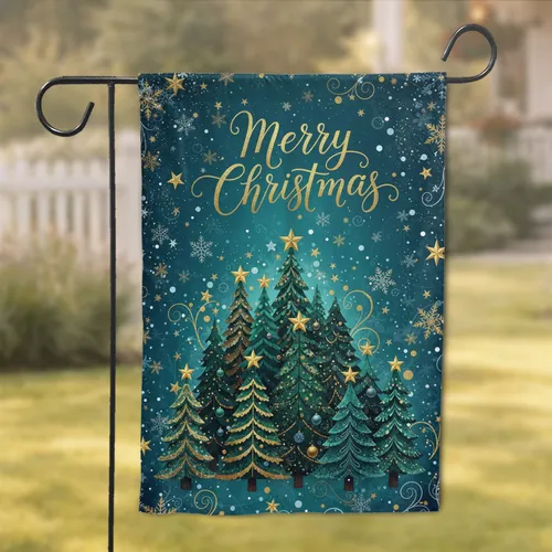 Christmas Trees Merry Christmas Snowflakes - Christmas Holiday Decor Garden Flag