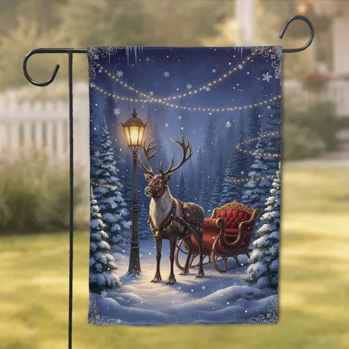 Majestic Reindeer Sleigh Vintage Street Lamp - Winter Holiday Decor Gift Garden Flag
